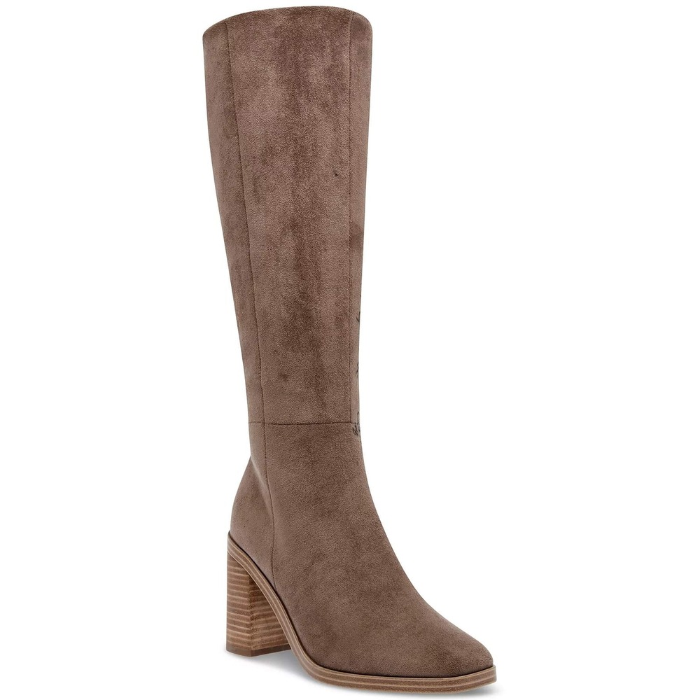 DV Dolce Vita Flapper Taupe Square Toe Tall Block Heel Boots Water Resistant